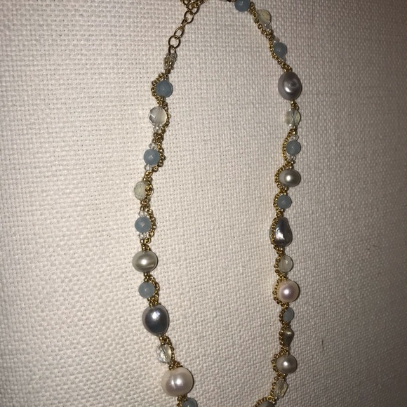 Golden necklace: blue, silver, pearls - Picture 3 of 3